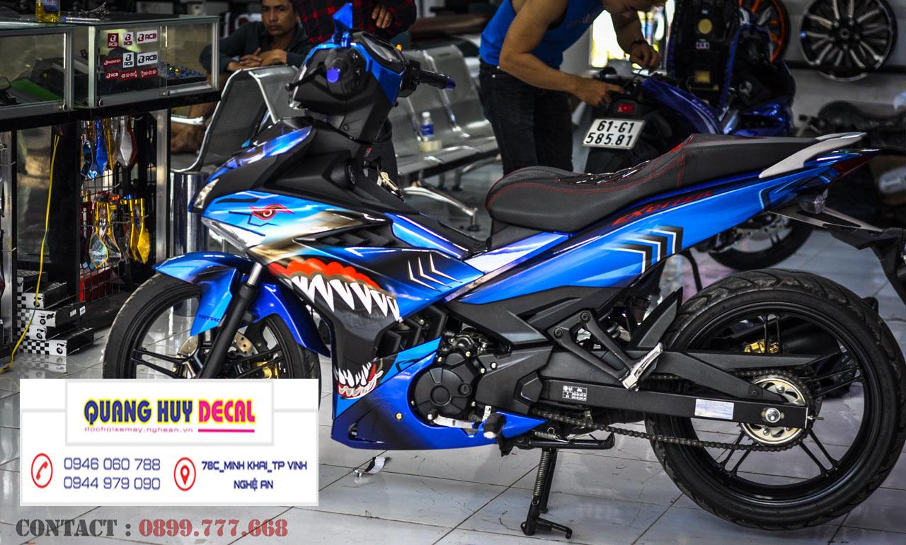 Tem trùm exciter 150 xanh GP cá mập shark, tem exciter 150, team trùm exciter 150, tem xe exciter 150, team trùm ex 150, team xe exciter 150 xanh GP cá mập shark