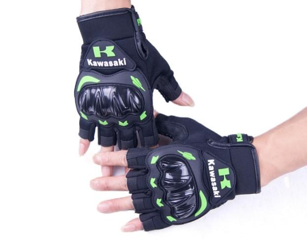 Găng tay phượt cụt ngón KAWASAKI - găng tay KAWASAKI có gù nhựa (hàng xịn)