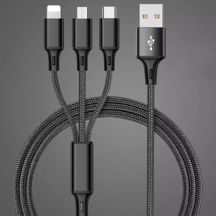 [HCM]Dây Cáp Dù 3 Đầu Sạc Đa Năng Lightning - Micro USB - Type C