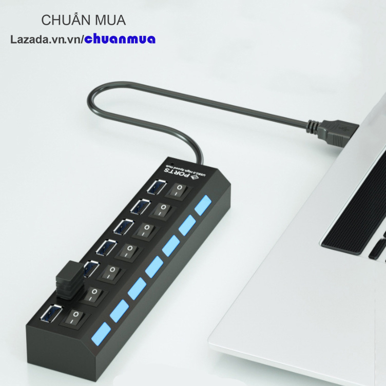 Hub USB 2.0 7 Cổng USB Mở Rộng Kết Nối đa Năng với Laptop PC USB Port Splitter ( Bộ Chia Cổng USB Có Công Tắc Đèn Led )