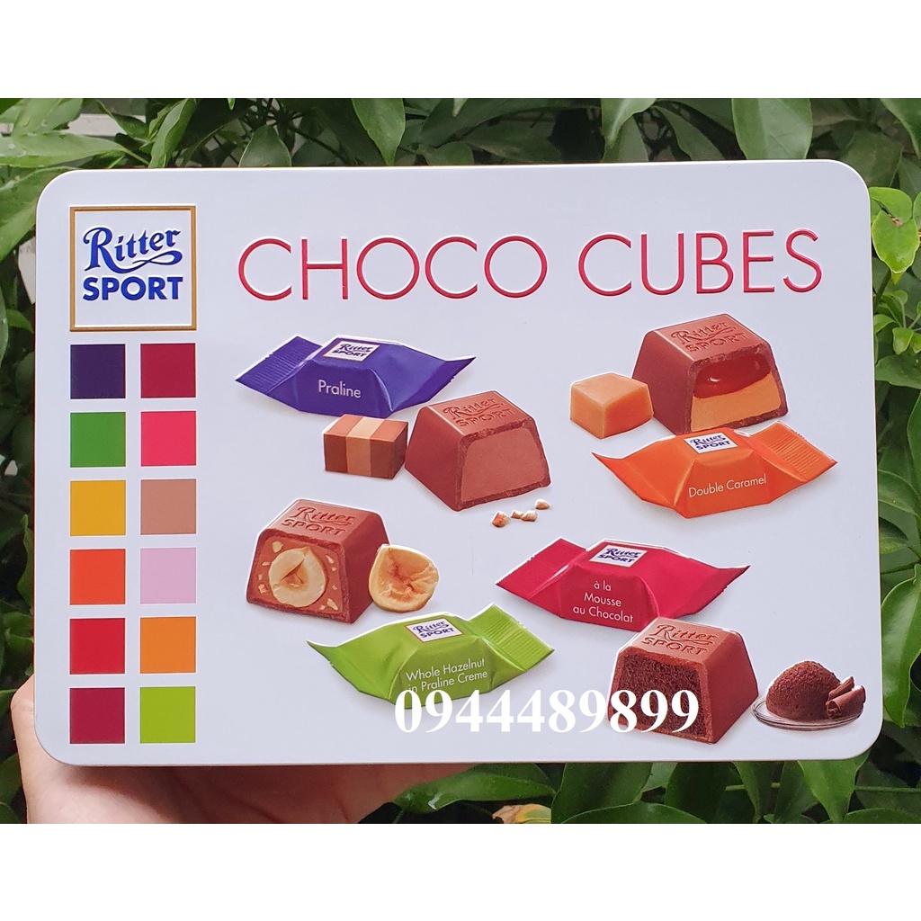 [Tết 2022]Chocolate Ritter Sport Choco Cubes hộp thiếc 192gr