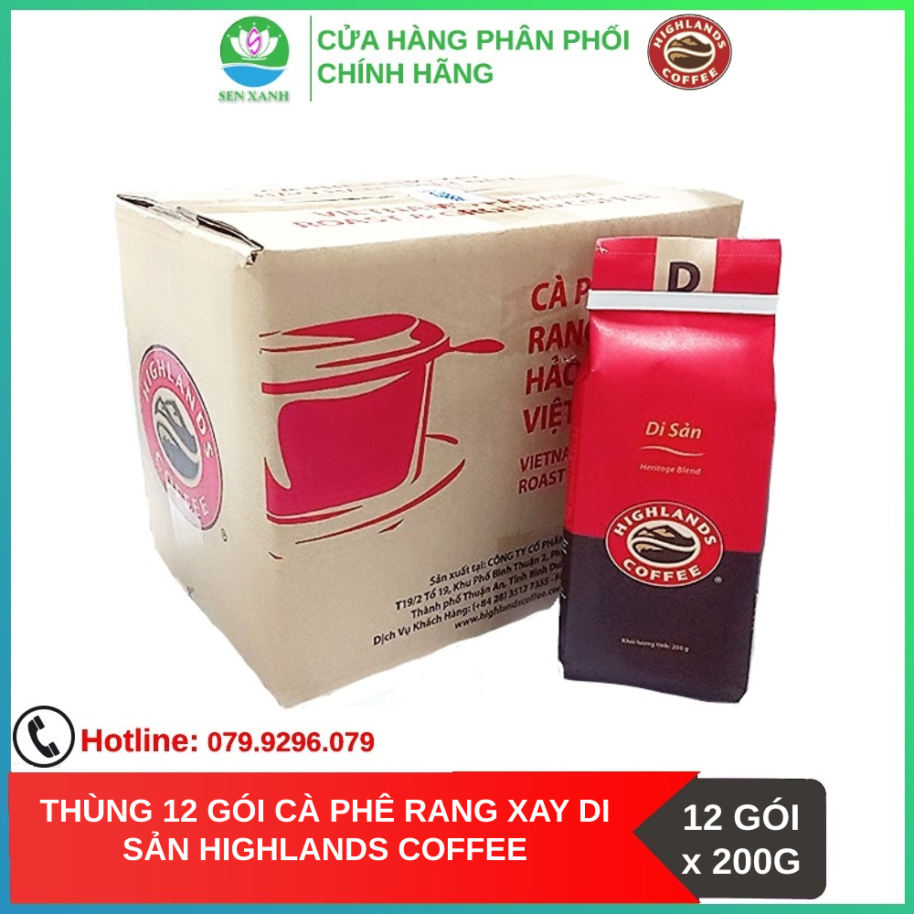 SenXanh CAFE Thùng 12 gói Cà phê Rang xay Di sản Highlands Coffee 200g