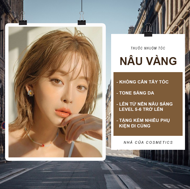 Thuốc nhuộm tóc nâu vàng tặng kèm trợ nhuộm oxy, bao tay và mũ chùm ủ tóc