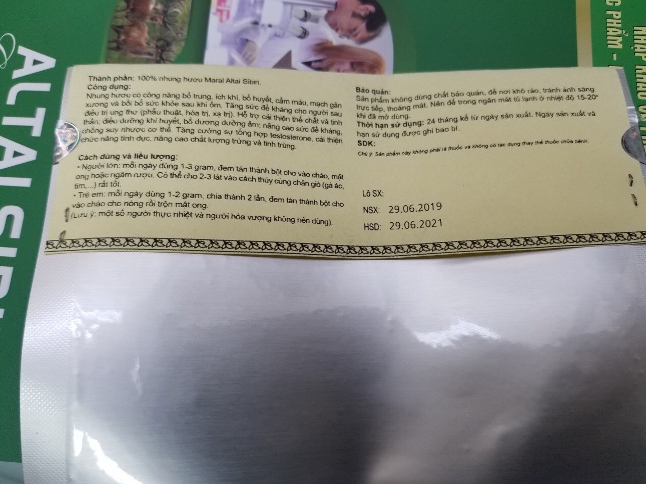 BỘT NHUNG HƯƠU KHÔ SIBIRI ( gói 50g)