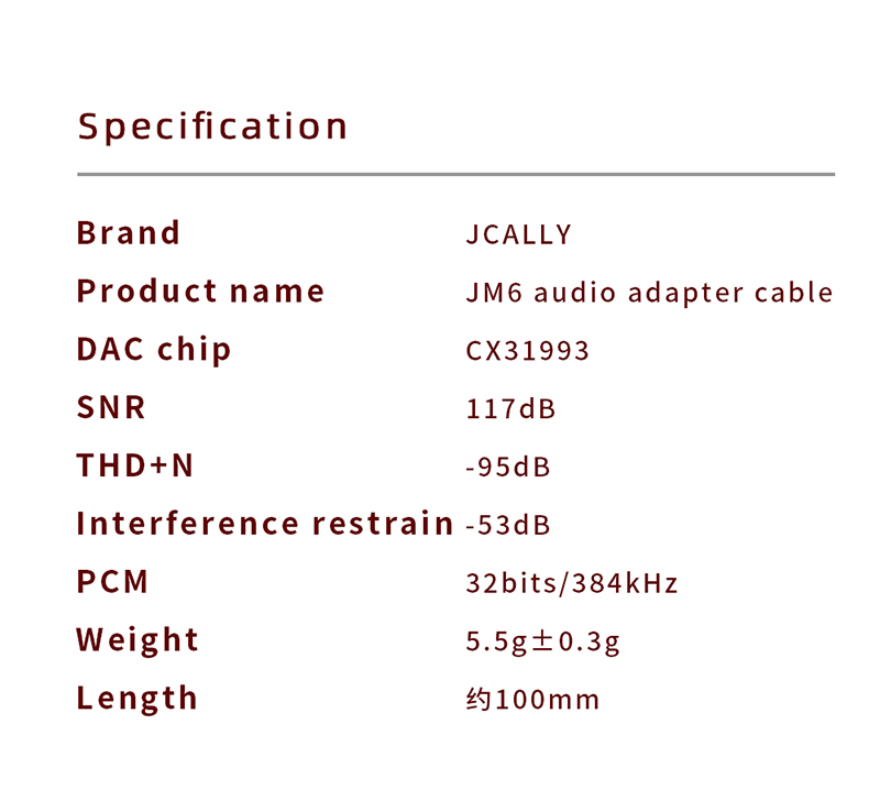JCALLY JM6 Type-C to 3.5mm CX31993 digital audio portable decoding amp Hifi DAC mobile headset USB Type C to 3.5mm adapter