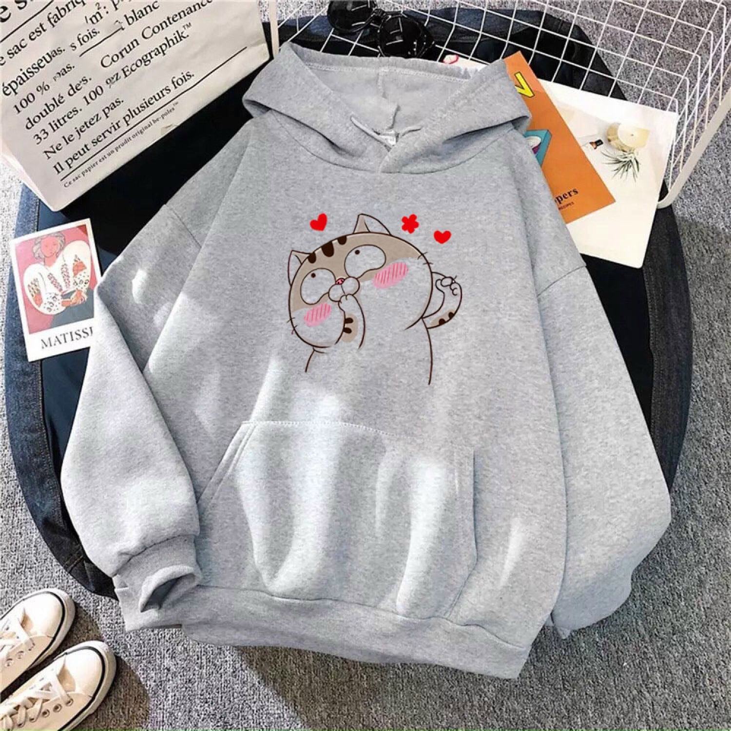 Áo hoodie mèo Ame trái tim