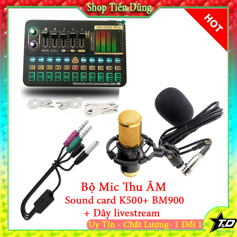 Bộ mic thu âm BM900 đi với sound card k500 dây livestream 3 màu - Bộ mic livestream đầy đủ có thể karaoke hay thu âm
