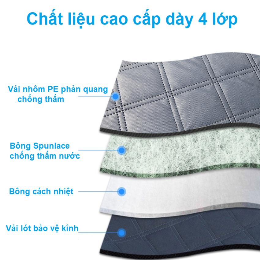 Tấm, bạt chắn nắng kính lái, hông xe và gương chiếu hậu xe ô tô 4 lớp tráng nhôm có nam châm cố định, túi đựng zip tiện lợi