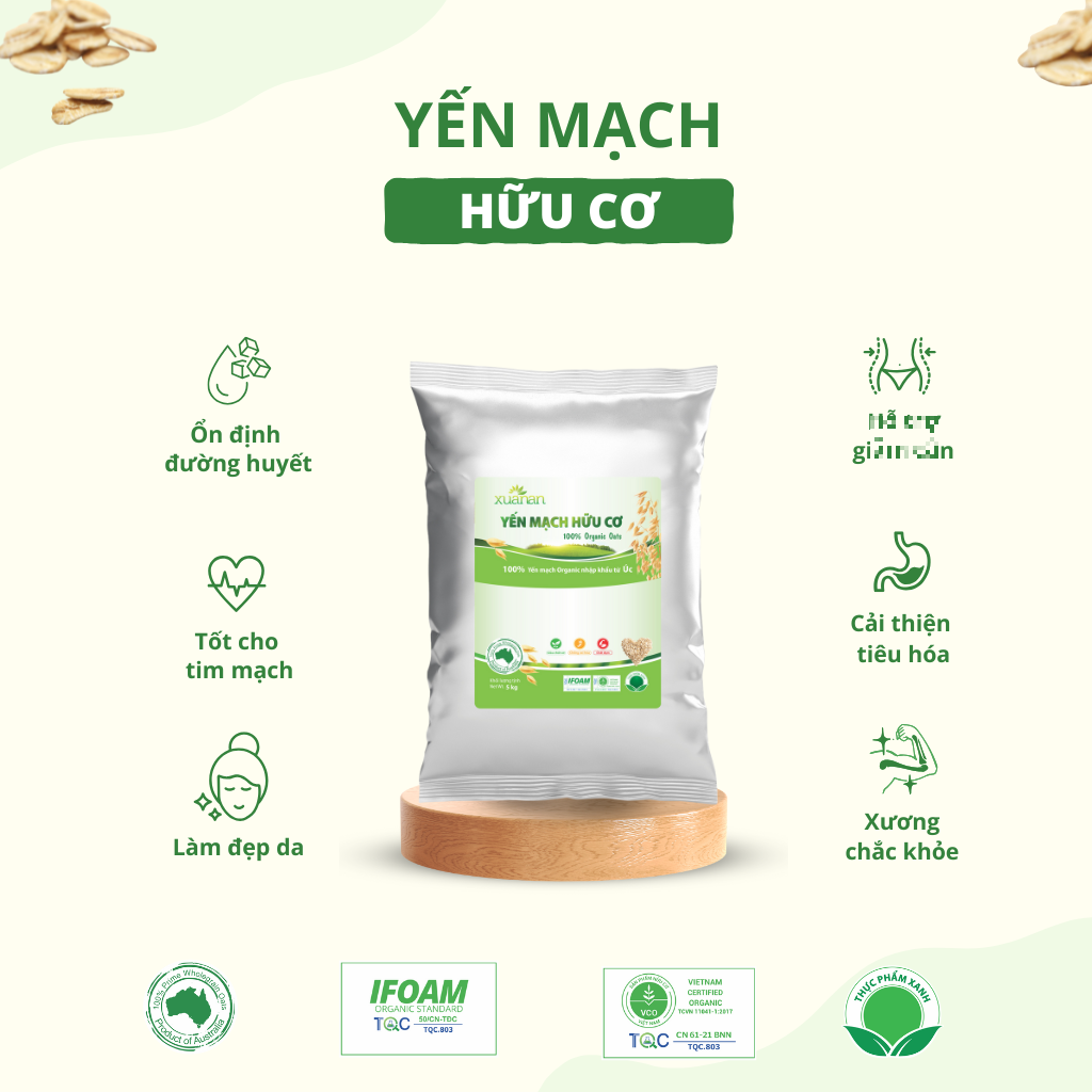 Yến Mạch Hữu Cơ Xuân An [ko đường] Túi 5Kg [cán dẹt] (Giảm 20%)