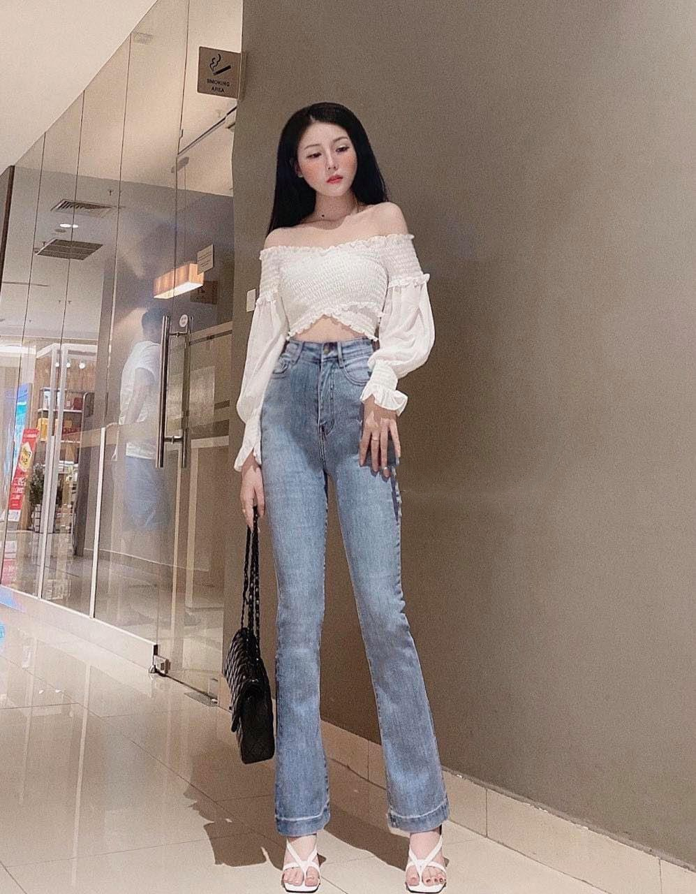 Quần jean nữ lưng cao ỐNG LOE LAI BẢN TO siêu hot trend mẫu mới 51