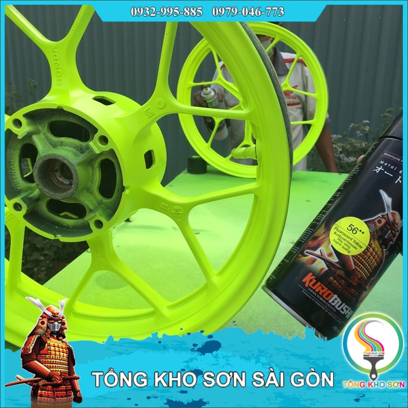 Combo chai sơn huỳnh quang màu vàng chanh 56 samurai kho sơn sài gòn