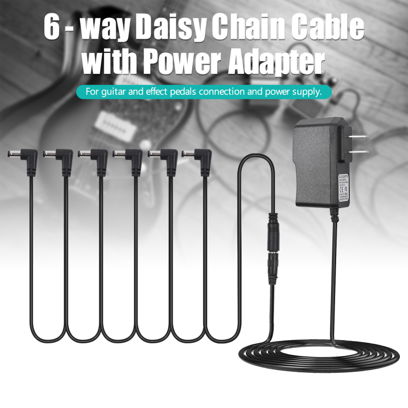 Muslady Guitar Effect Pedal Power Supply Adapter with 6 Ways Daisy Chain Cable Power Line Right Angle