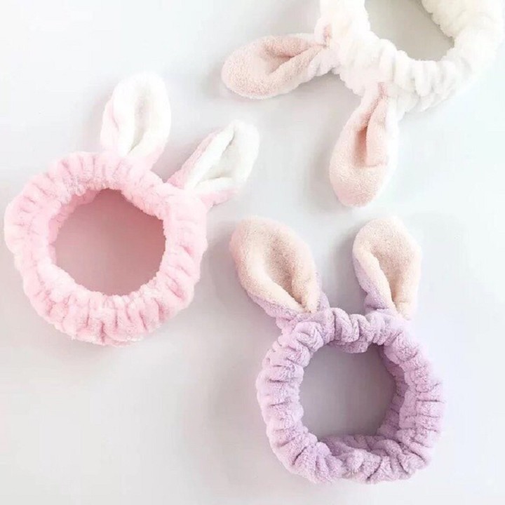 Băng Đô Nơ Vải Nhung 3D Tai Thỏ Dày Dặn