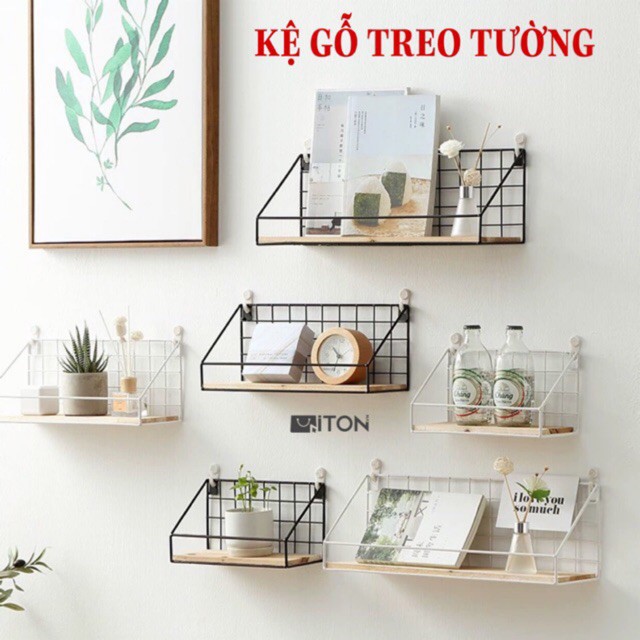 Kệ Sắt Đáy Gỗ Treo Tường Để Đồ Đa Năng, Decor Trang Trí Nhà Cửa - Tặng Kèm Đinh