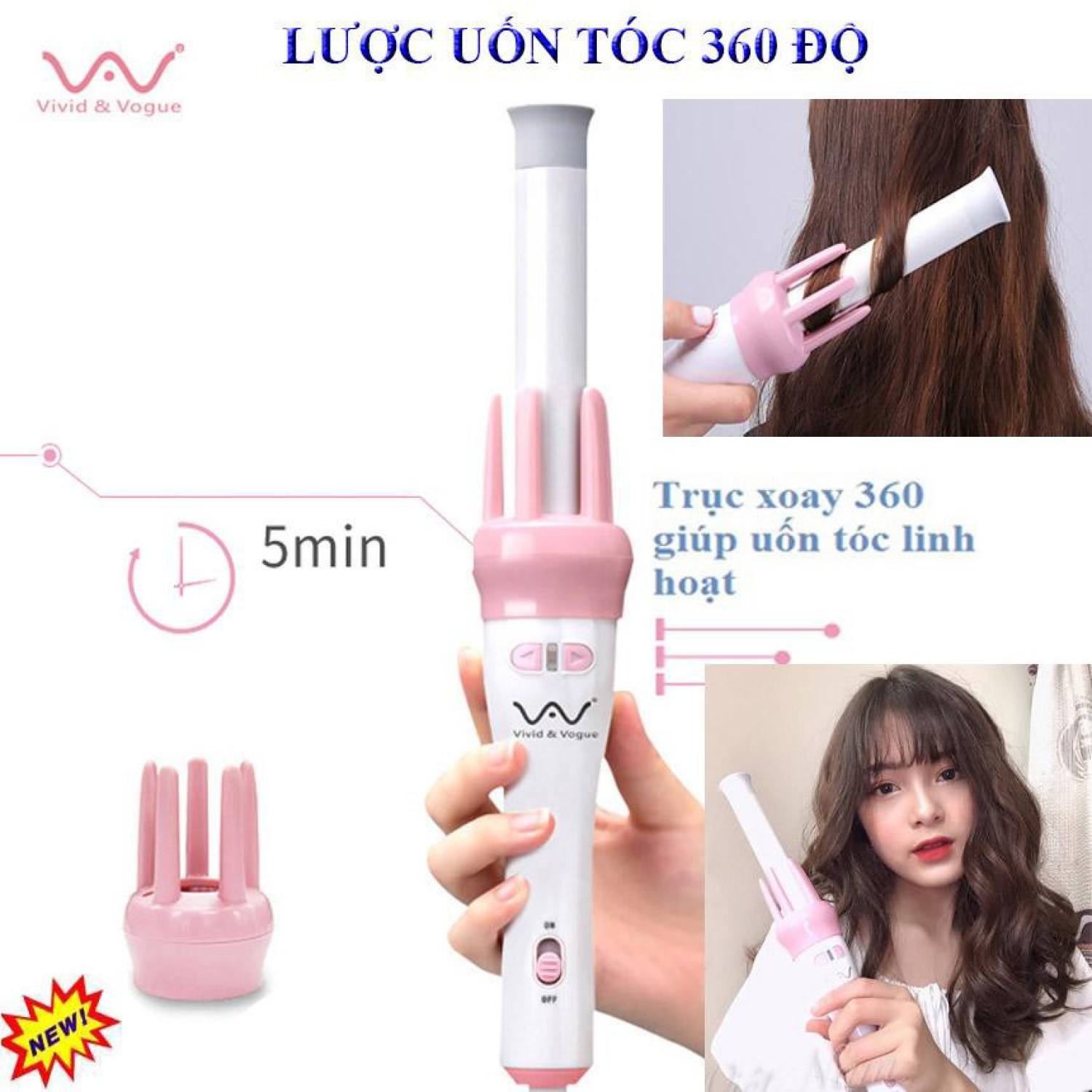 Máy uốn tóc xoăn tự động xoay 360 độ phong cách Hàn quốc - Gậy uốn xoăn tóc ,xoắn ốc đa năng ,Máy tạo tóc xoăn giả hàng loại 1