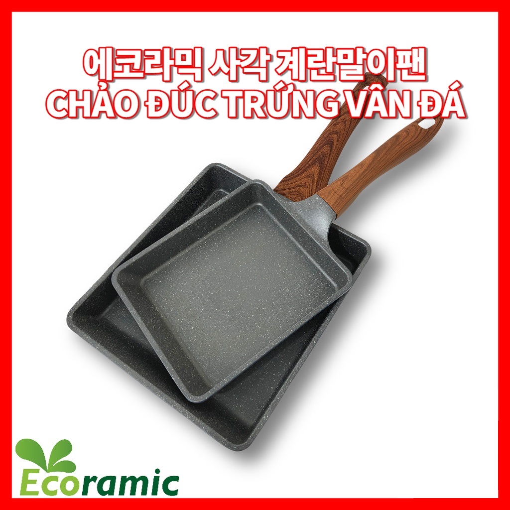[Hàng chính hãng] Chảo vuông vân đá đáy từ Ceramic ECORAMIC Hàn Quốc