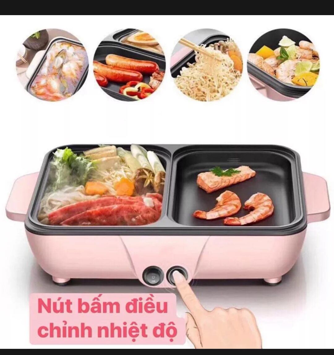 Bếp Điện Nồi Lẩu Nướng 2in1 Màu Hồng Hàn Quốc Siêu Chống Dính Đa Năng Cao Cấp Chiên Nấu 2 Ngăn, có 2 mức nhiệt độ thấp cao siêu tiện lợi,bảo hành 12 tháng Gala Store