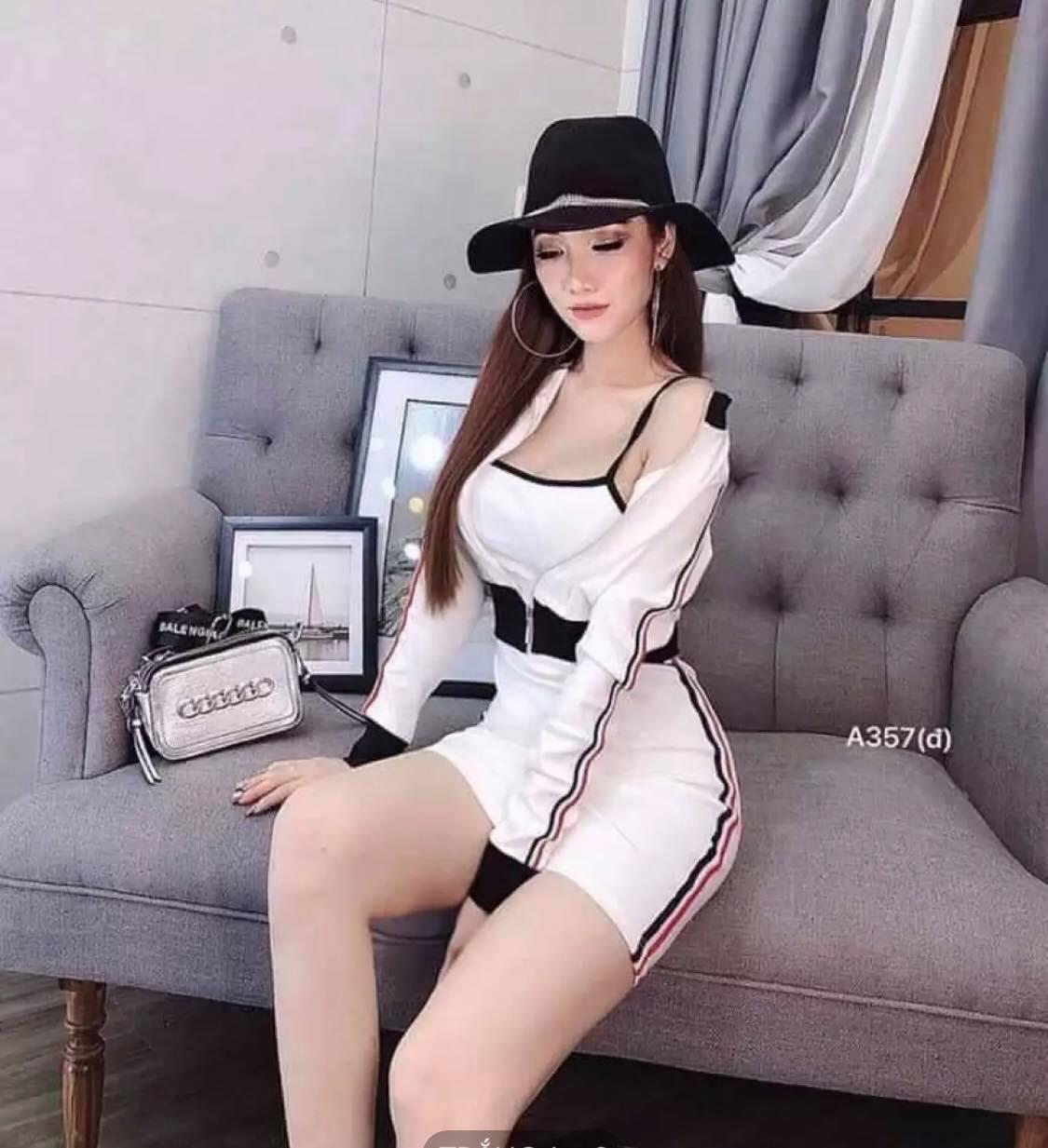 Set áo khoác và đầm body 2 dây hình thật
