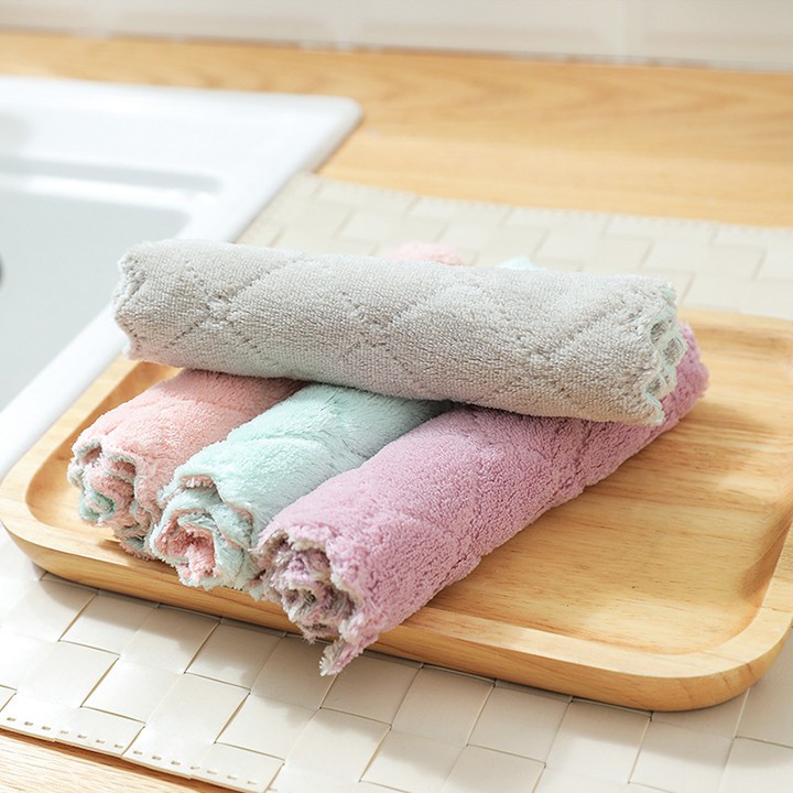 Khăn lau nhà bếp đa năng, khăn lau cotton siêu thấm nước, Combo 10 khăn lau đa năng, viền zizzac, siêu thấm nước, dễ giặt