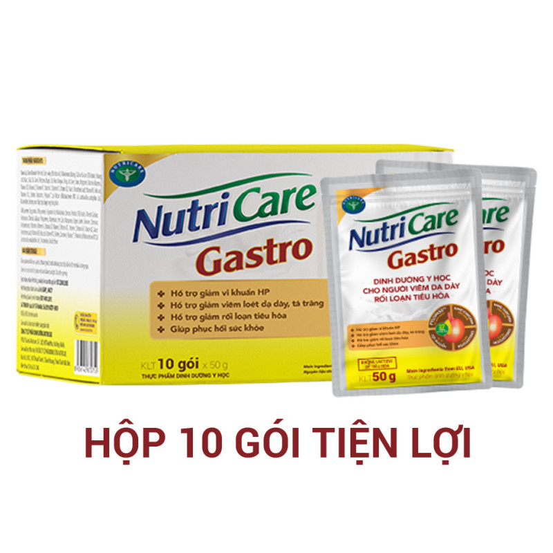 Hộp sữa pha sẵn Nutricare Gastro - dinh dưỡng y học cho người viêm dạ dày, rối loạn tiêu hoá (10 gói x 50g)