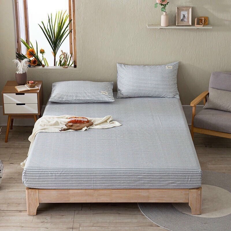 Bộ Ga Gối Cotton Tici Kẻ , Chất Liệu Mềm Mát