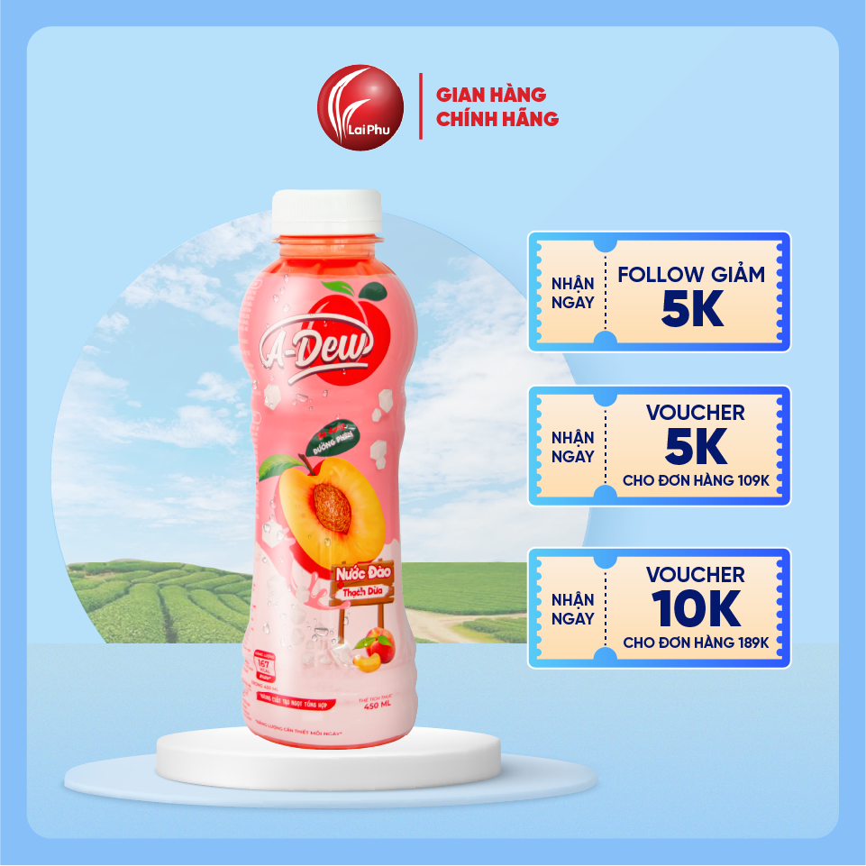 Nước Trái Cây Đào Thạch Dừa A-Dew 450ml - Thùng 24 Chai
