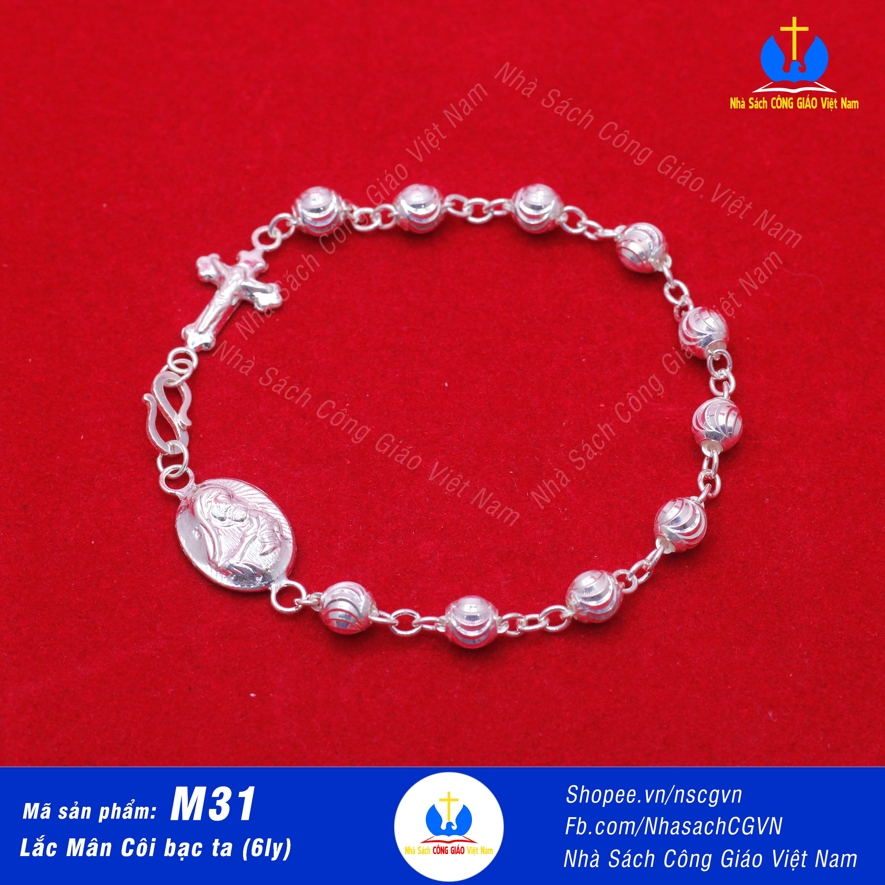 Lắc tay tràng hạt bạc m31 - vòng mân côi bạc - chuỗi mân côi bạc ta - lắc tay thánh giá 17cm-20cm