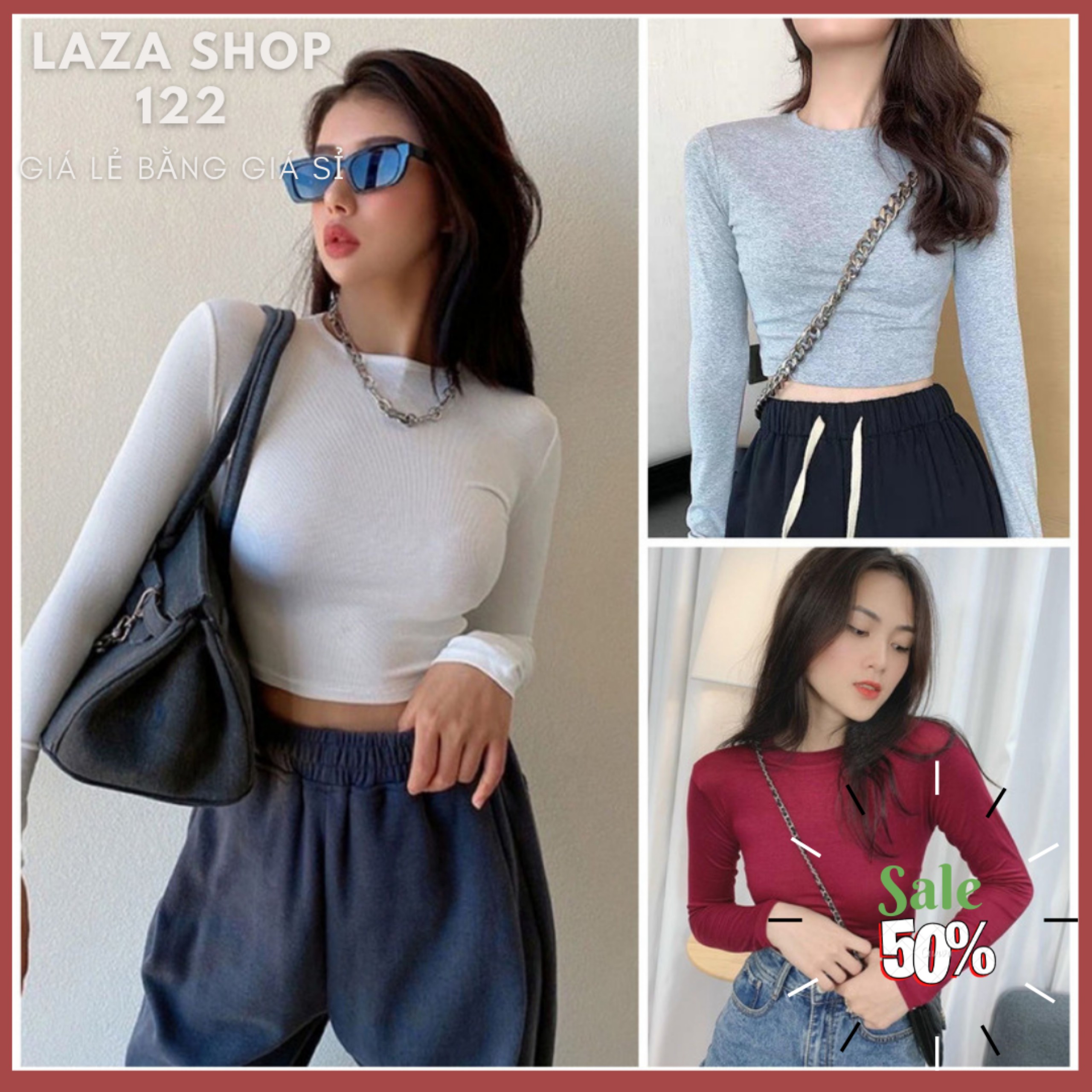 Áo croptop dài tay cổ tròn bazzic ôm body thun gân co giãn 4 chiều