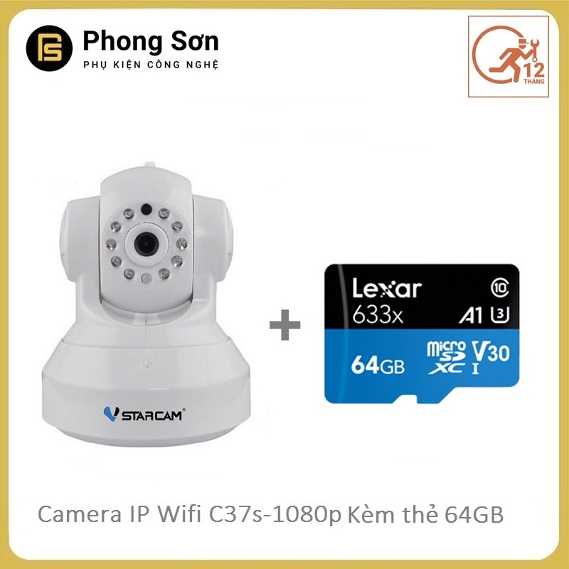 Camera wifi IP Vstarcam C37s Full HD 1080P (Tặng thẻ 64GB)