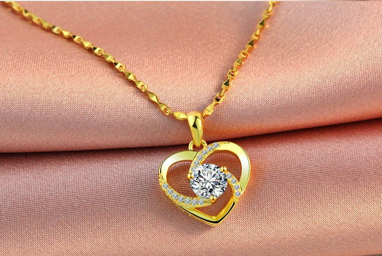 Dây Chuyền Nữ Mạ Vàng 24K - Mặt Trái Tim Đính Kim Cương mạ vàng không phai màu