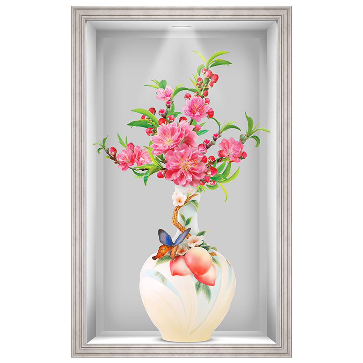 Tranh dán tường 3D VTC Bình hoa đào LoHoaDon_023 Kim sa