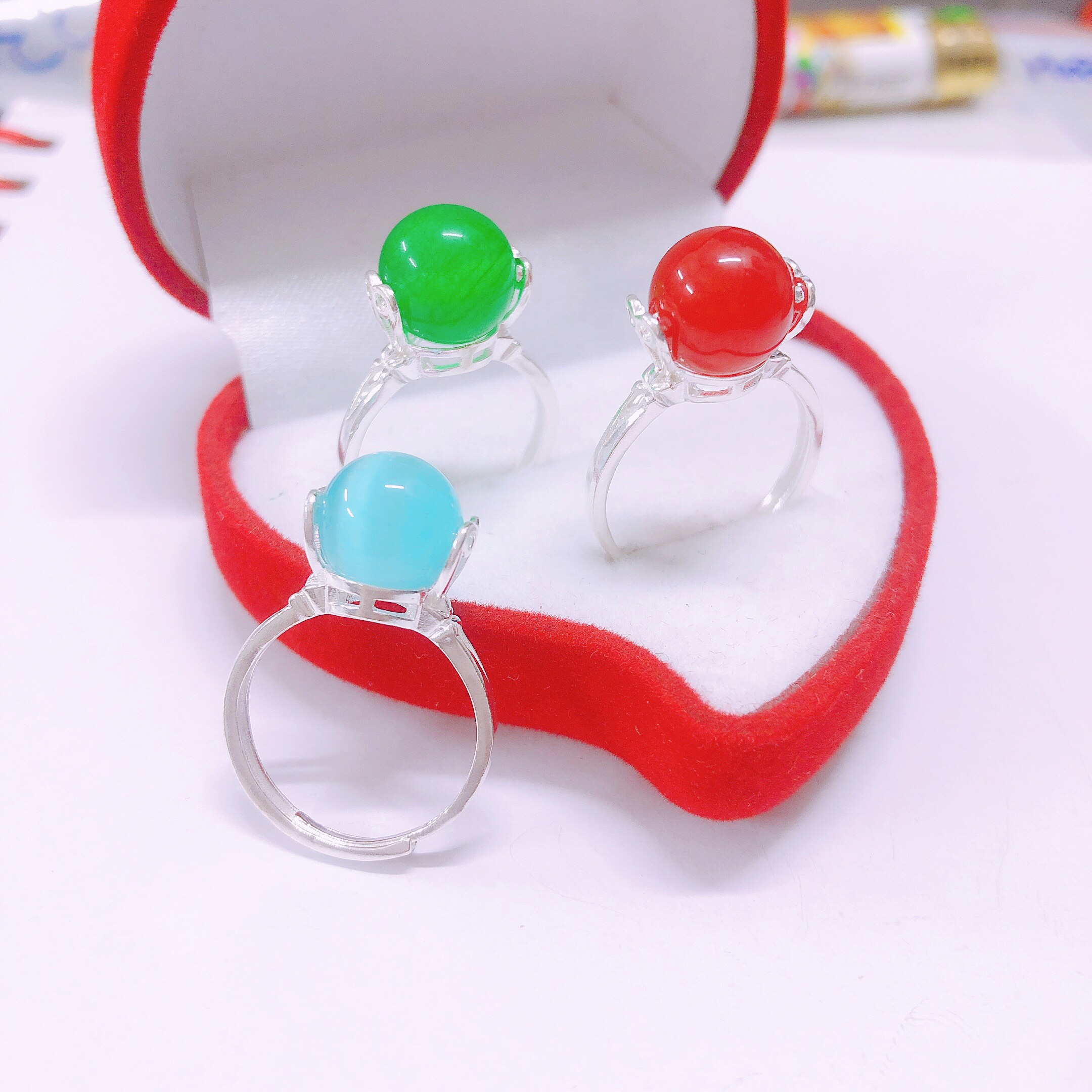 Nhẫn phong thuỷ hột đá tròn trẻ trung chất liệu bạc chuẩn sáng đẹp/ Trang sức bạc JQN gian hàng uy tín