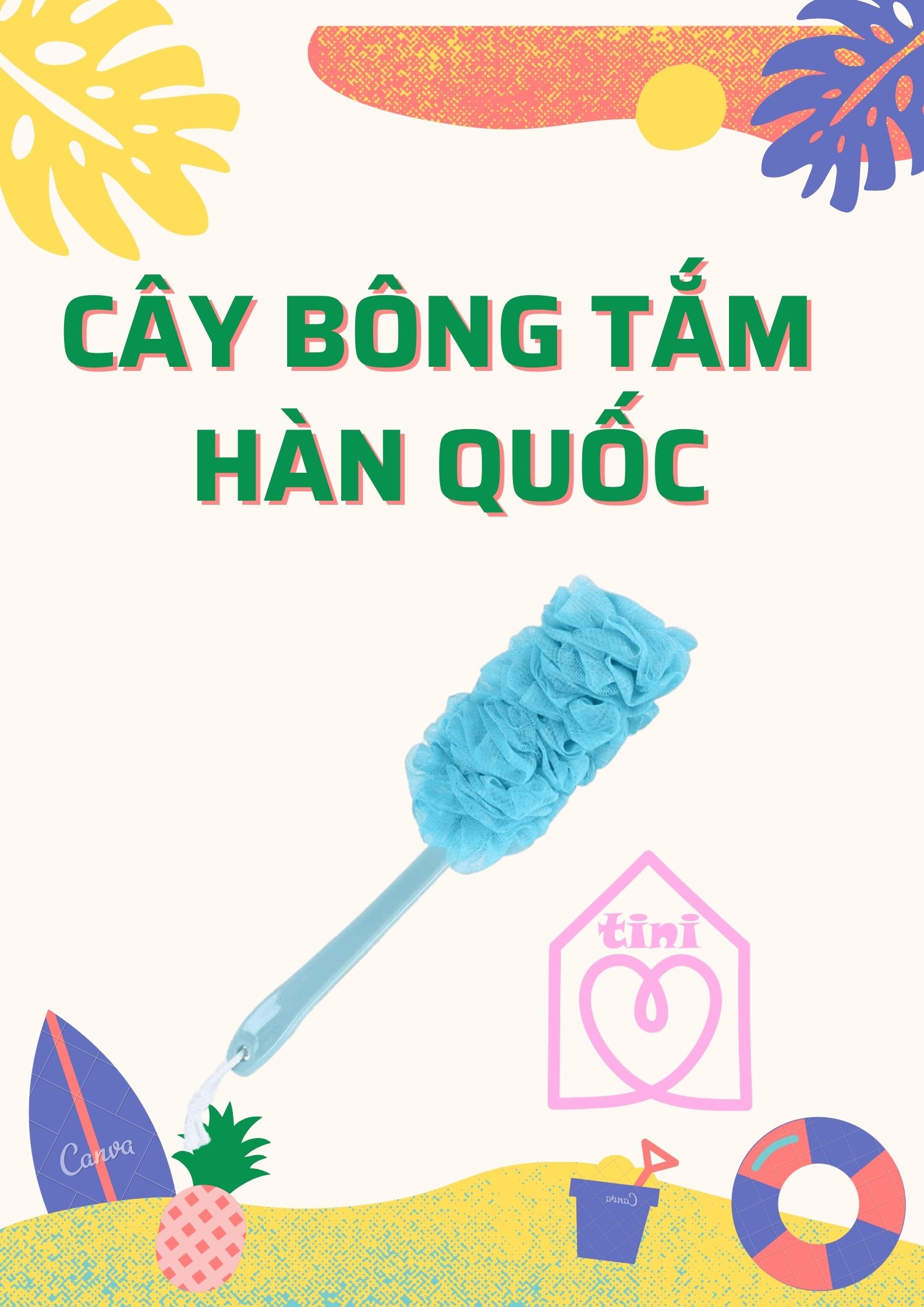 Cây Bông Tắm Hàn Quốc Dài Cao Cấp rẻ đẹp, bàn chải tắm cán dài cọ lưng siêu sạch tạo bọt cực mịn siêu êm ái - kiêm massage mặt cán dài kèm bông tắm, cây bông tắm siêu tiện lợi, bàn chải chà lưng thông minh TINI SHOP HCM