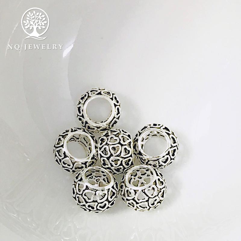 [HCM]Charm bạc hình tròn họa tiết hình trái tim 6x10mm - NQ Jewelry