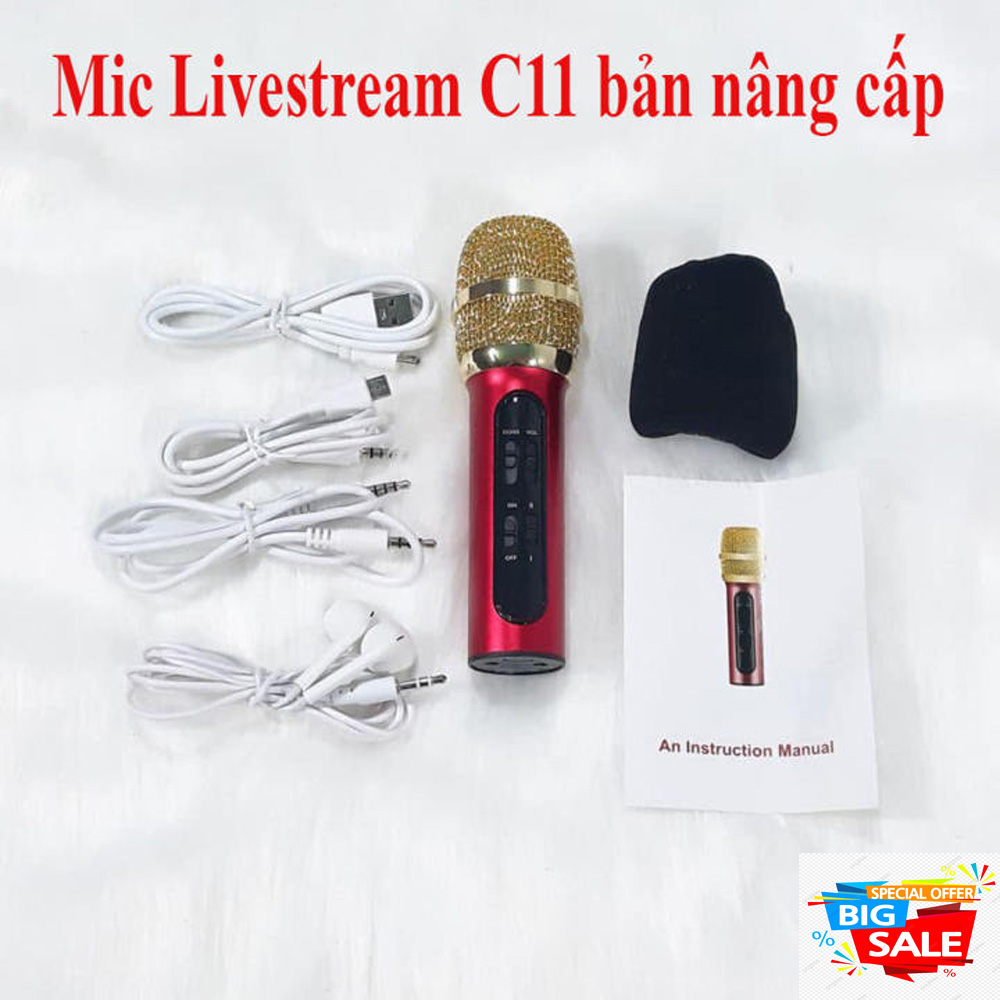 Mic Livestream C11 bản nâng cấp, Karaoke Facebook Bigo Hát Hay kèm bộ full phụ kiện hát nhẹ bắt xa - bảo hành 12 tháng