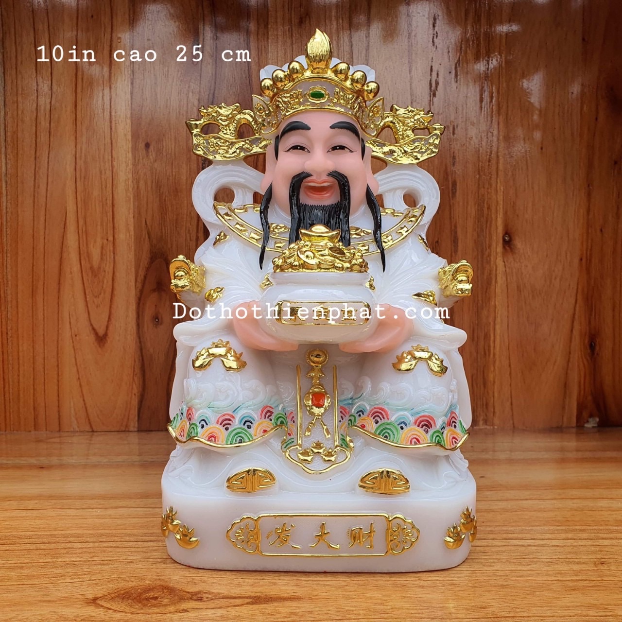 Tượng ông thần tiền thần phát đá 10in cao 25 cm màu xanh