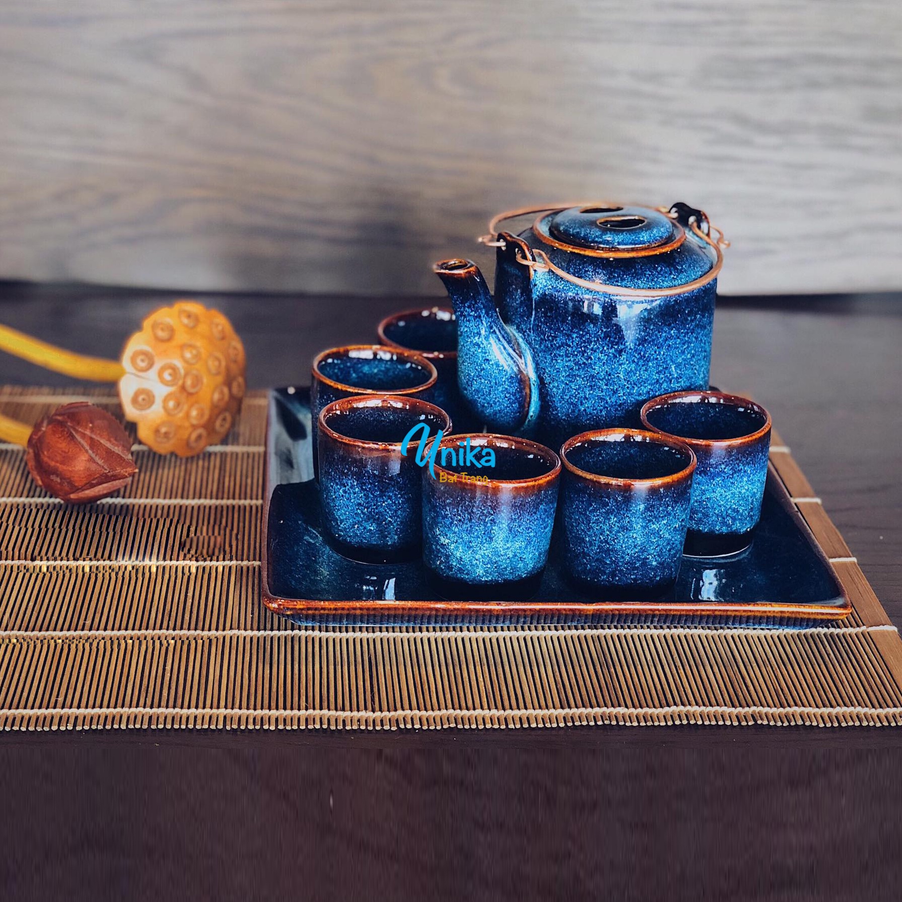 Bộ ấm tích men xanh hoả biến cao cấp bát tràng - bộ âm tích uống trà cao cấp - trung hanh bat trang ceramics