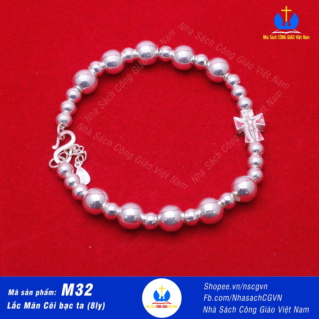 Lắc tràng hạt m32 - vòng mân côi bạc ta 17cm+2cm - nhà sách công giáo việt nam