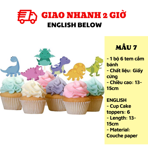 Tem cắm bánh Khủng Long - Dinosaur cupcake toppers kab41