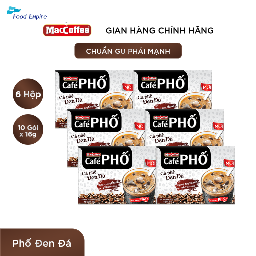 Combo 6 hộp Cà phê Phố Đen Đá - Maccoffee (hộp 10 gói x 16g)