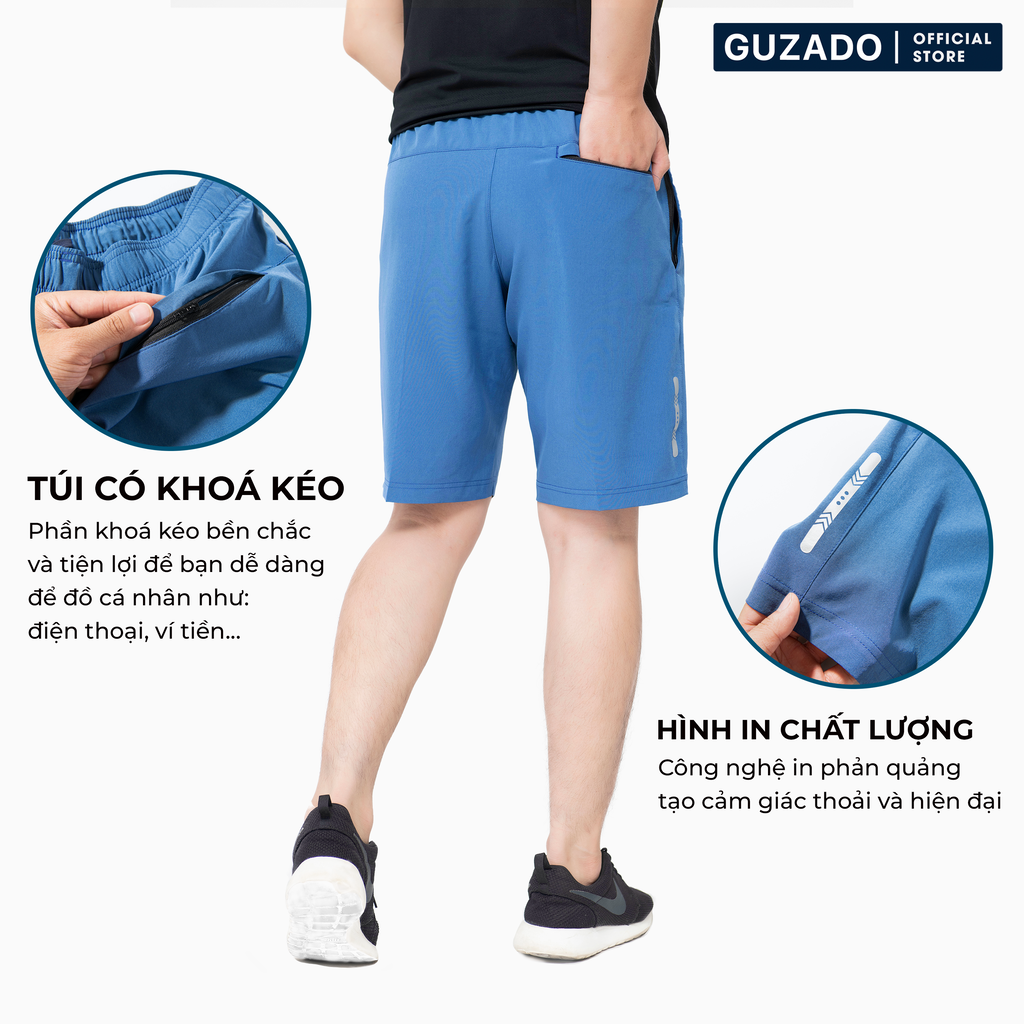 Quần đùi thể thao Guzado, Quần Short nam thể thao, chất gió mềm siêu mịn, co giãn tốt, vận động thoải mái, quần mặc nhà hoặc chơi thể thao GSR01