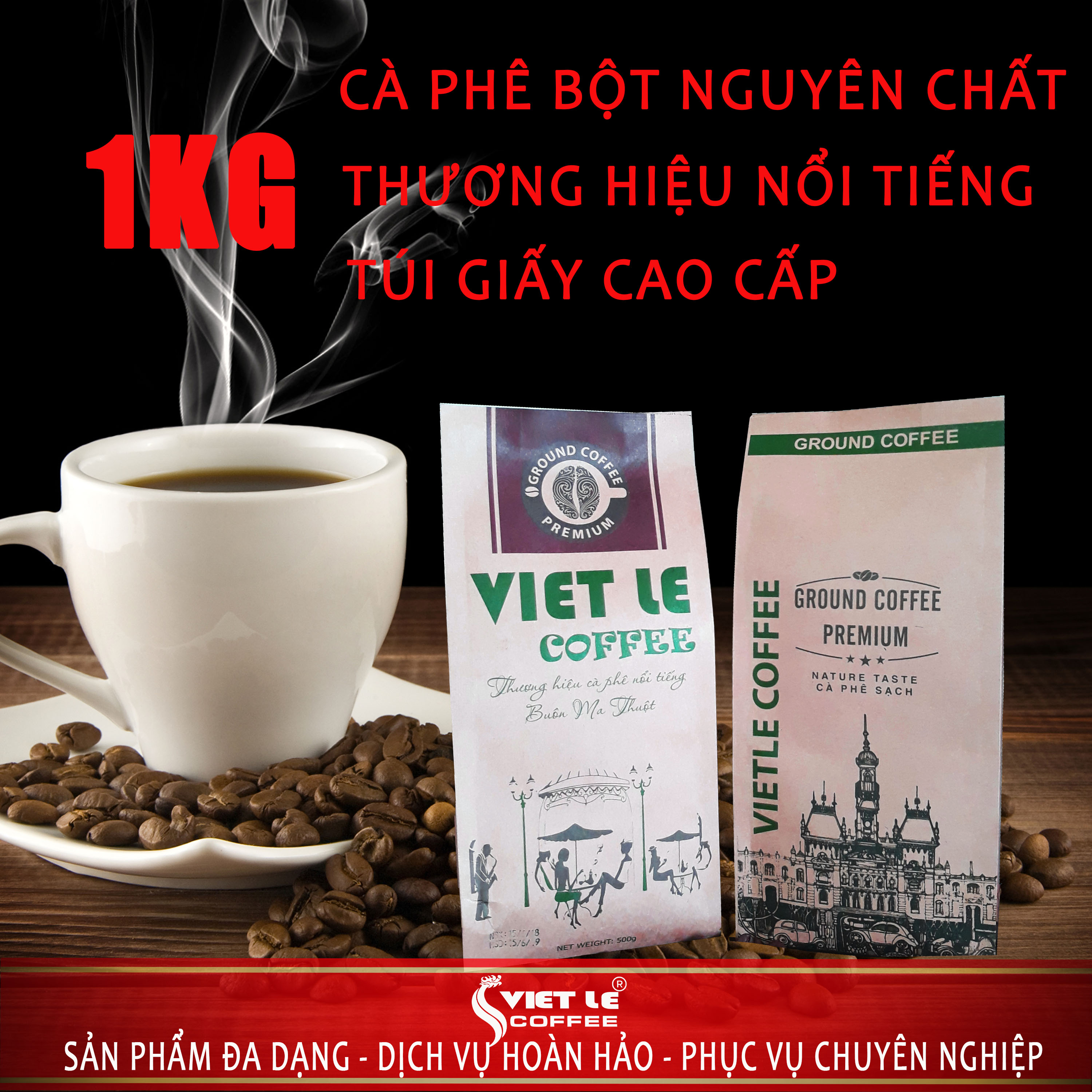 1kg Cà phê bột VIET LE Premium túi giấy cao cấp