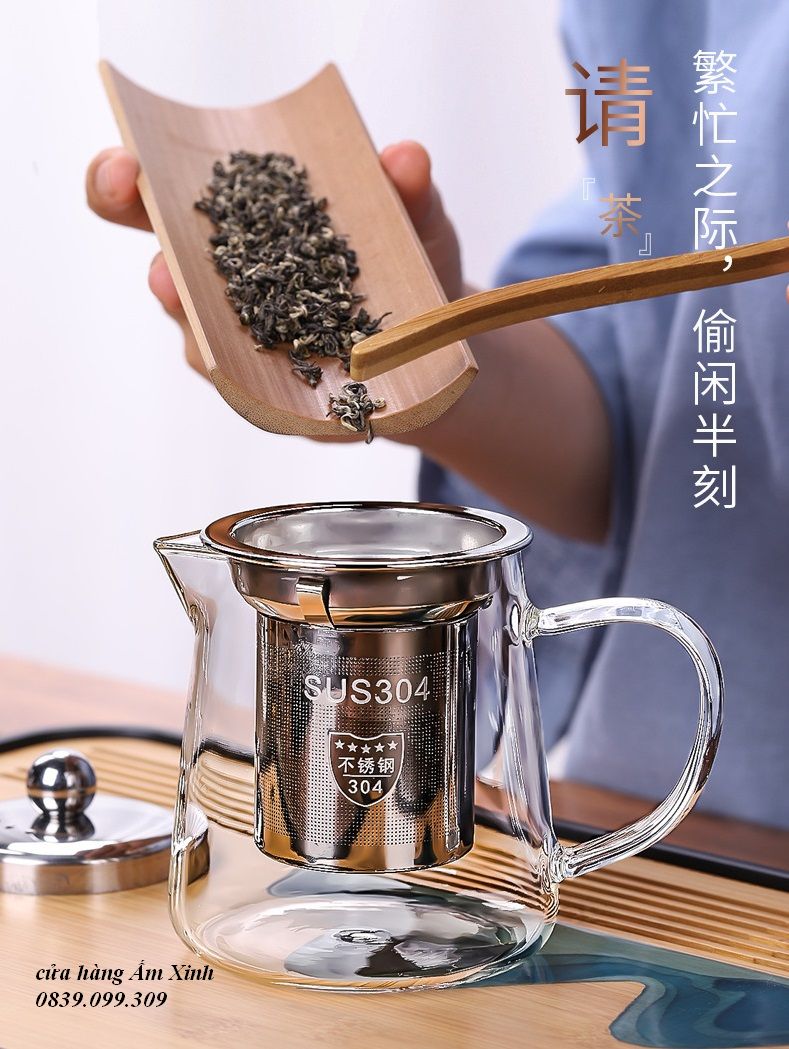 Bộ ấm chén pha trà bằng thủy tinh chịu nhiệt cao cấp