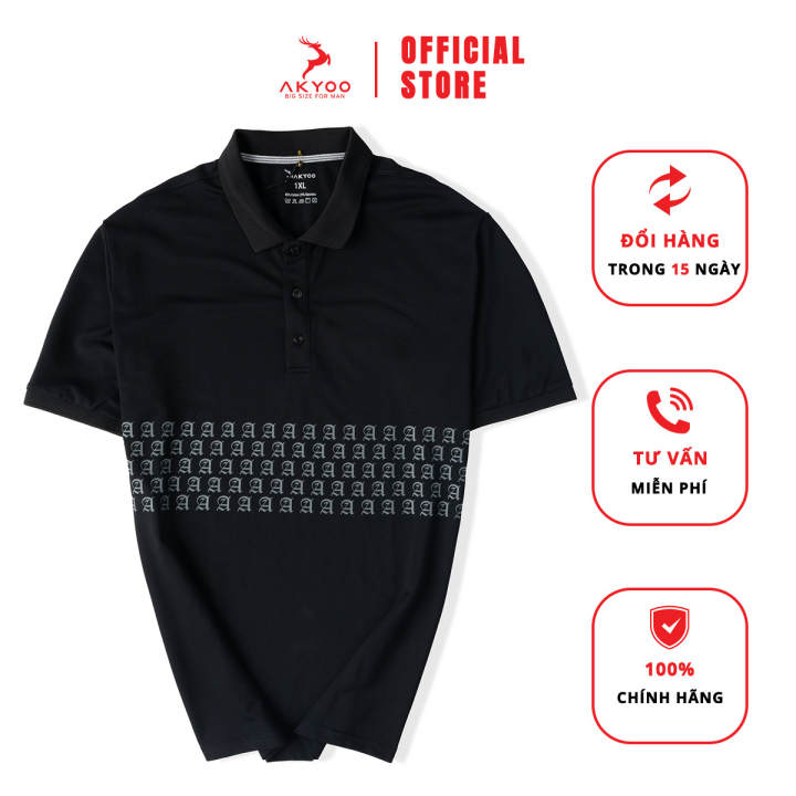 AKYOO Áo Polo Đen Họa Tiết In Chữ&hellip;