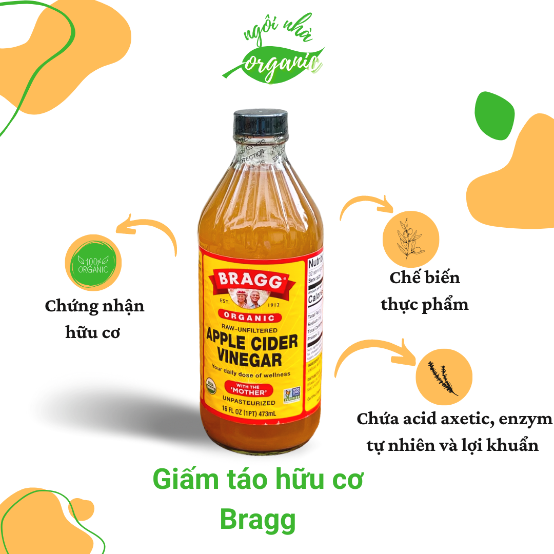 Giấm táo hữu cơ có giấm cái Bragg Apple Cider Vinager (with mother)