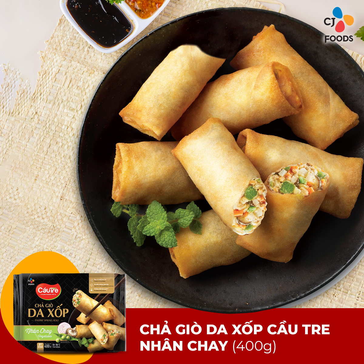 [Hỏa tốc] Chả giò da xốp Cầu Tre nhân Chay 400g (món chay)