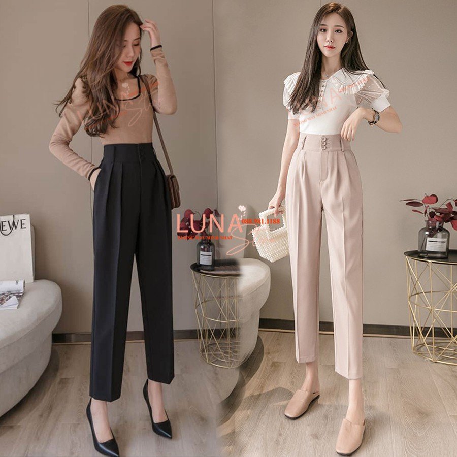Quần baggy công sở, quần học sinh nữ lưng cao 3 cúc