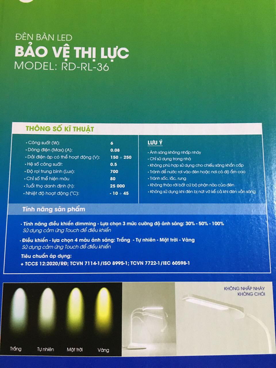 ĐÈN BÀN BẢO VỆ THỊ LỰC RẠNG ĐÔNG RD-RL-36