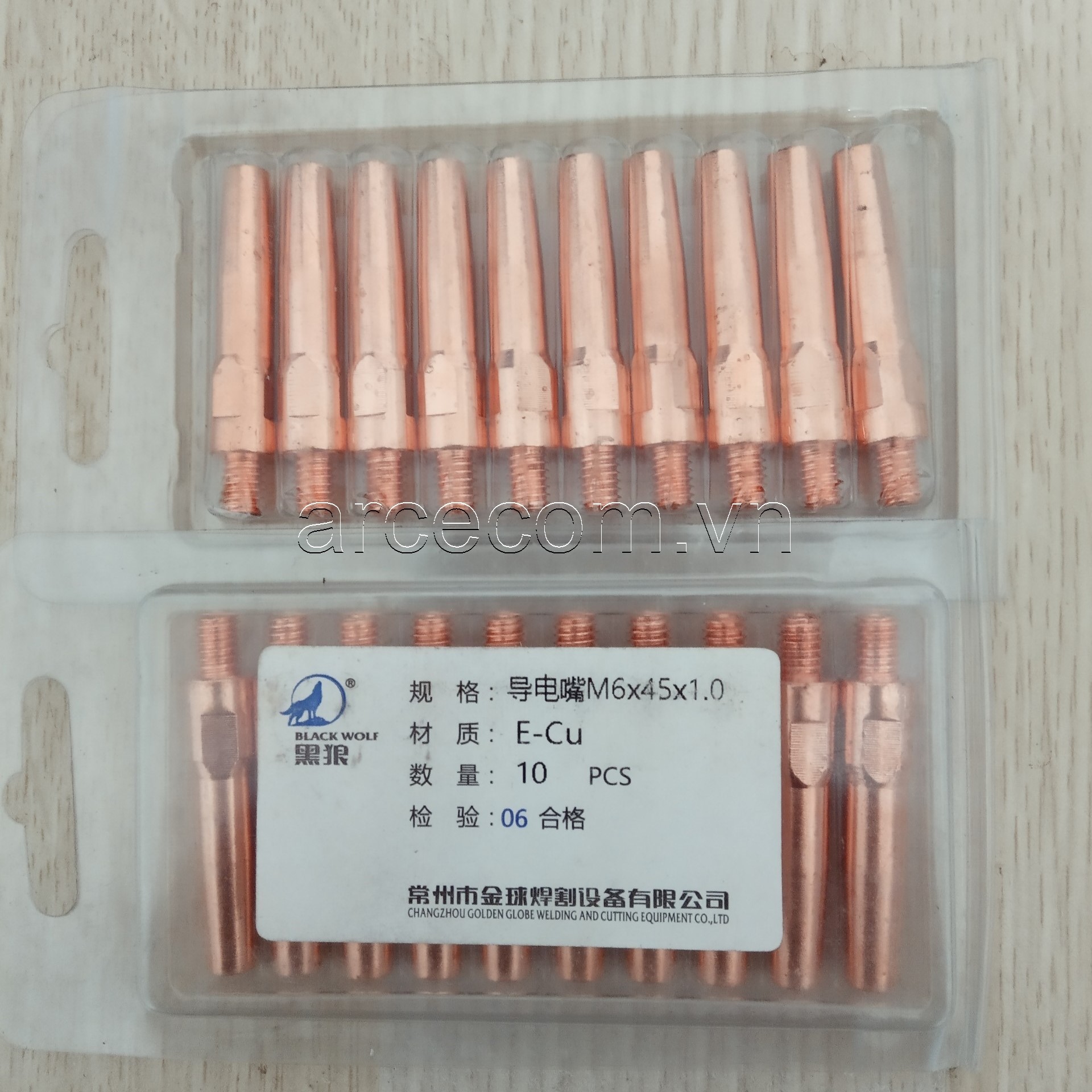 Bép hàn mig M6x45x0.8-1.6mm Black wolf (con sói) - vỉ 10 cái