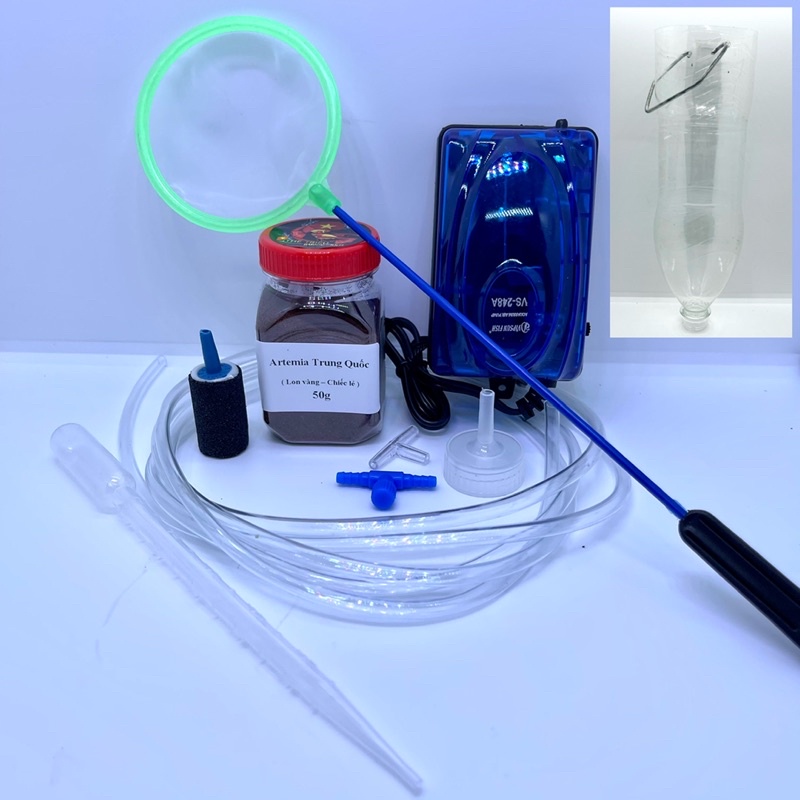 Combo bộ ấp artemia full 10 món ( Máy sủi 1 vòi hoặc 2 vòi )